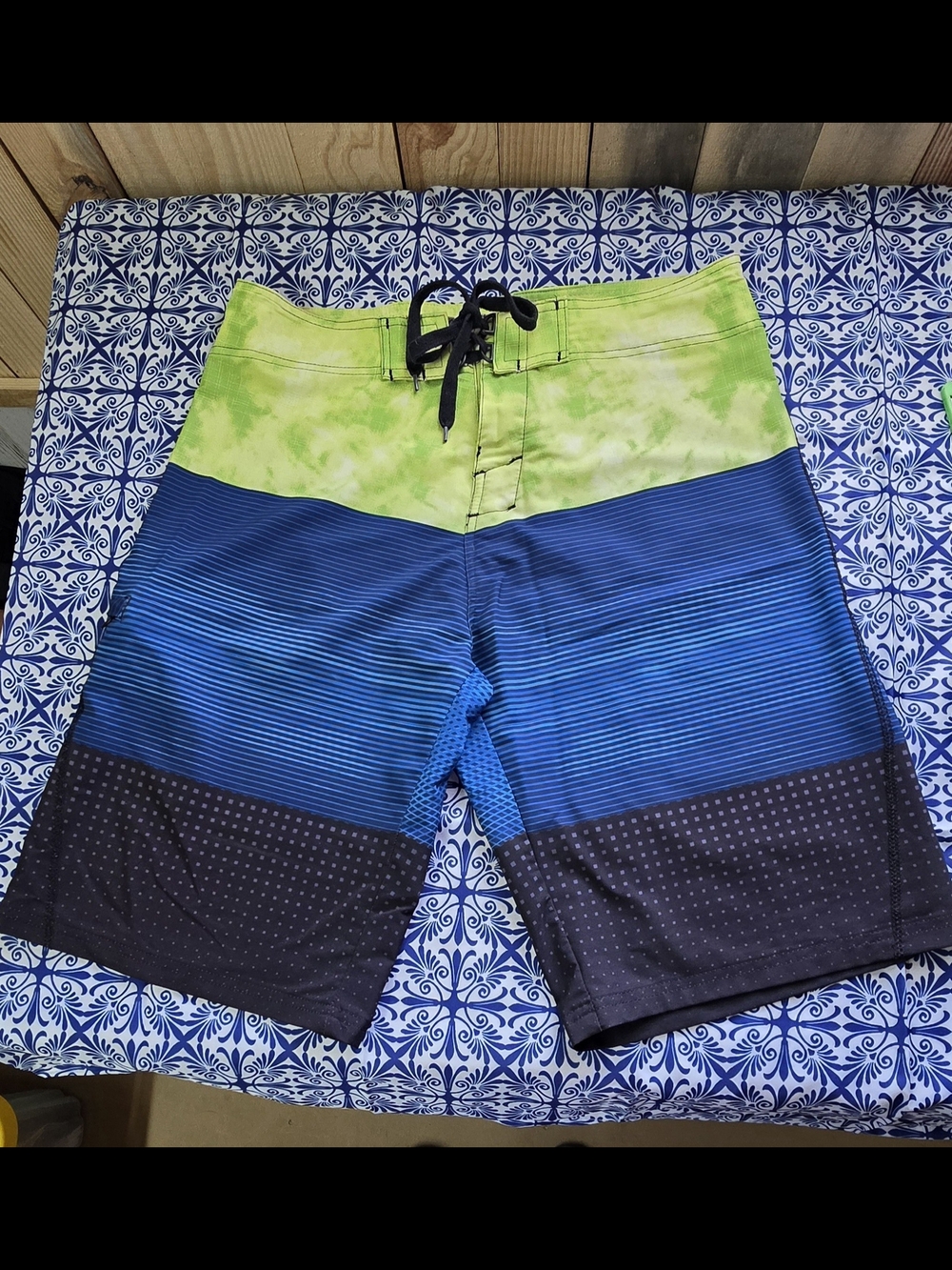 burnside Lime Green and Blue Gradient Men's Board Shorts